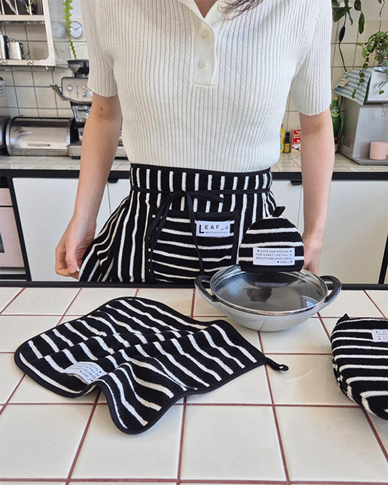 LEAF_J Terry ストライプ ハーフエプロン 8color