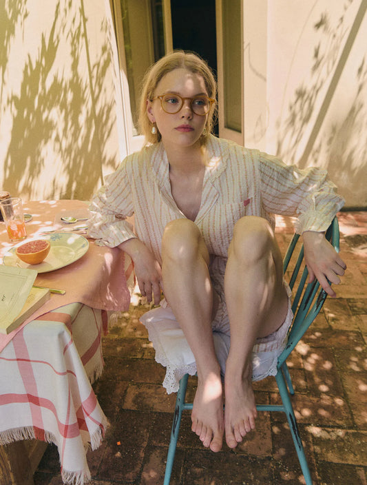 L'été de Pauline 007A Freya ロングスリーブ トップ&ショーツ セット(Cream)