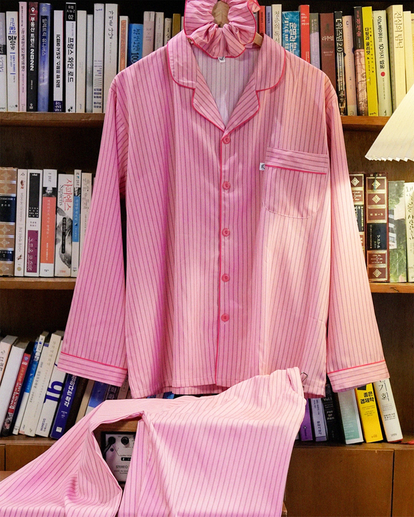 TESER Roseveil シルクスキン ストライプ 長袖パジャマセット(Pink / Unisex)