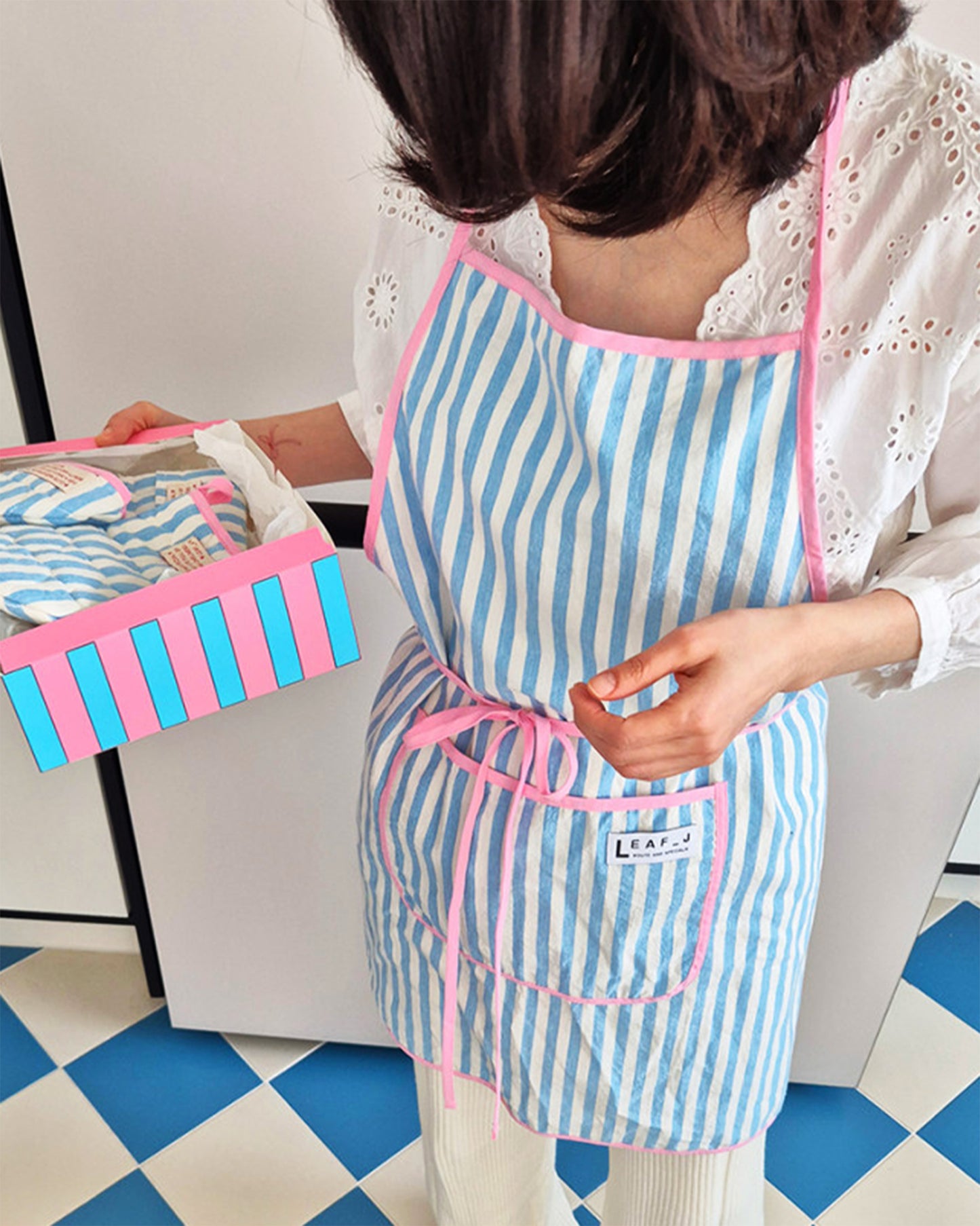 LEAF_J All Patterns デイリー スタンダードエプロン（ストライプ／チェック／ドット）