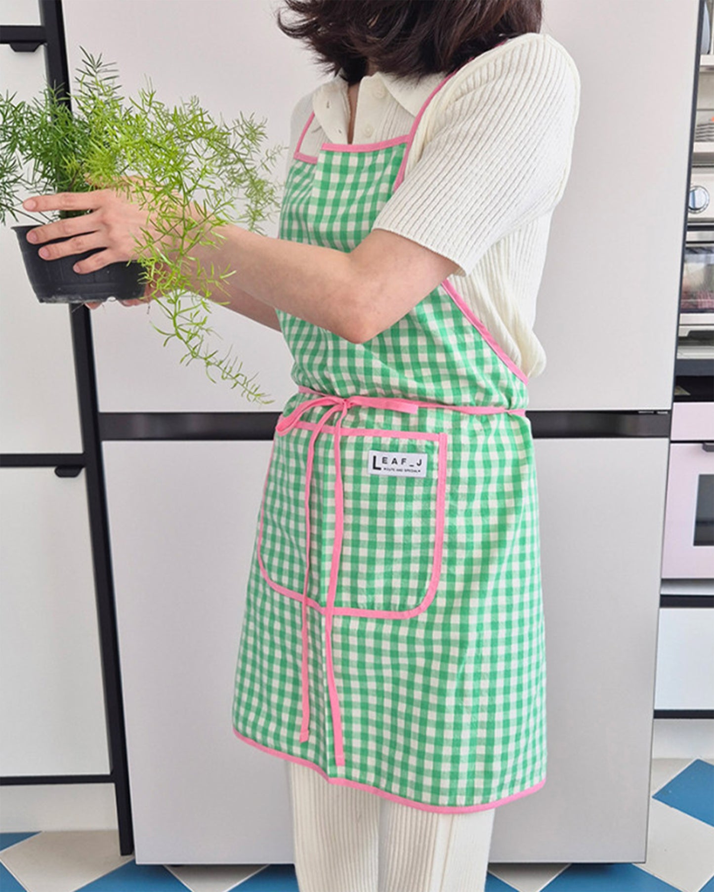 LEAF_J All Patterns デイリー スタンダードエプロン（ストライプ／チェック／ドット）