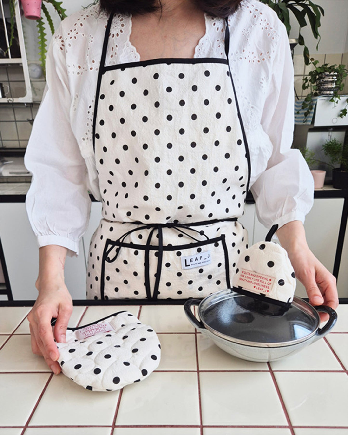 LEAF_J All Patterns デイリー スタンダードエプロン（ストライプ／チェック／ドット）