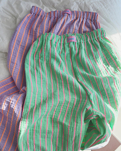 LEAF_J 3Layer Gauze ストライプ スリープパンツ