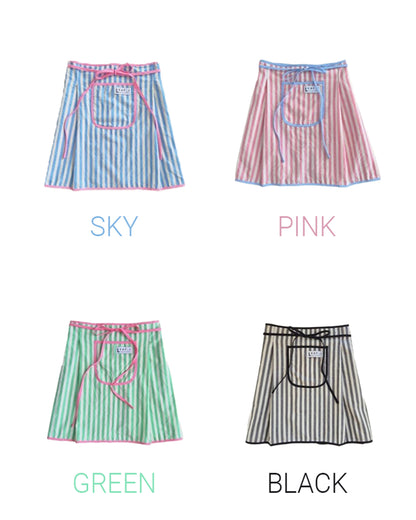 LEAF_J Cotton 100% ストライプ・ハーフエプロン 4color