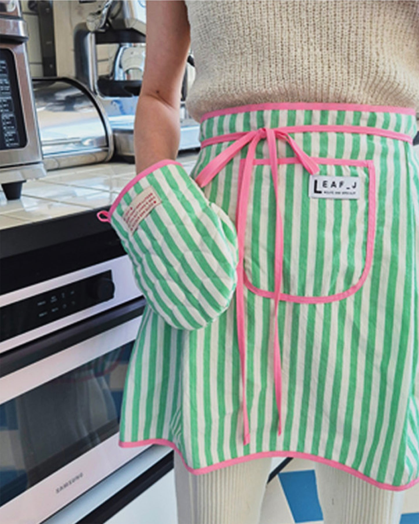 LEAF_J Cotton 100% ストライプ・ハーフエプロン 4color
