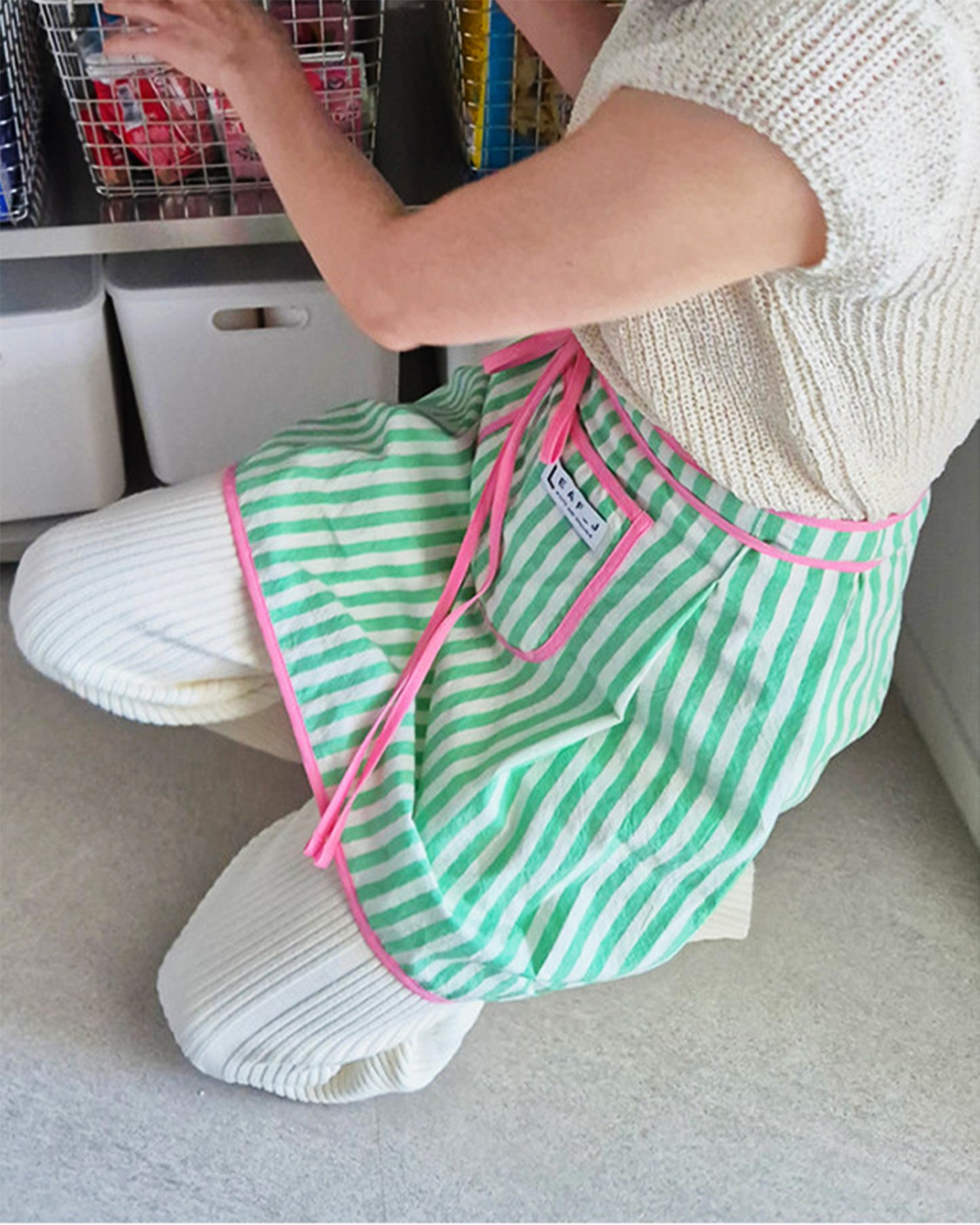 LEAF_J Cotton 100% ストライプ・ハーフエプロン 4color