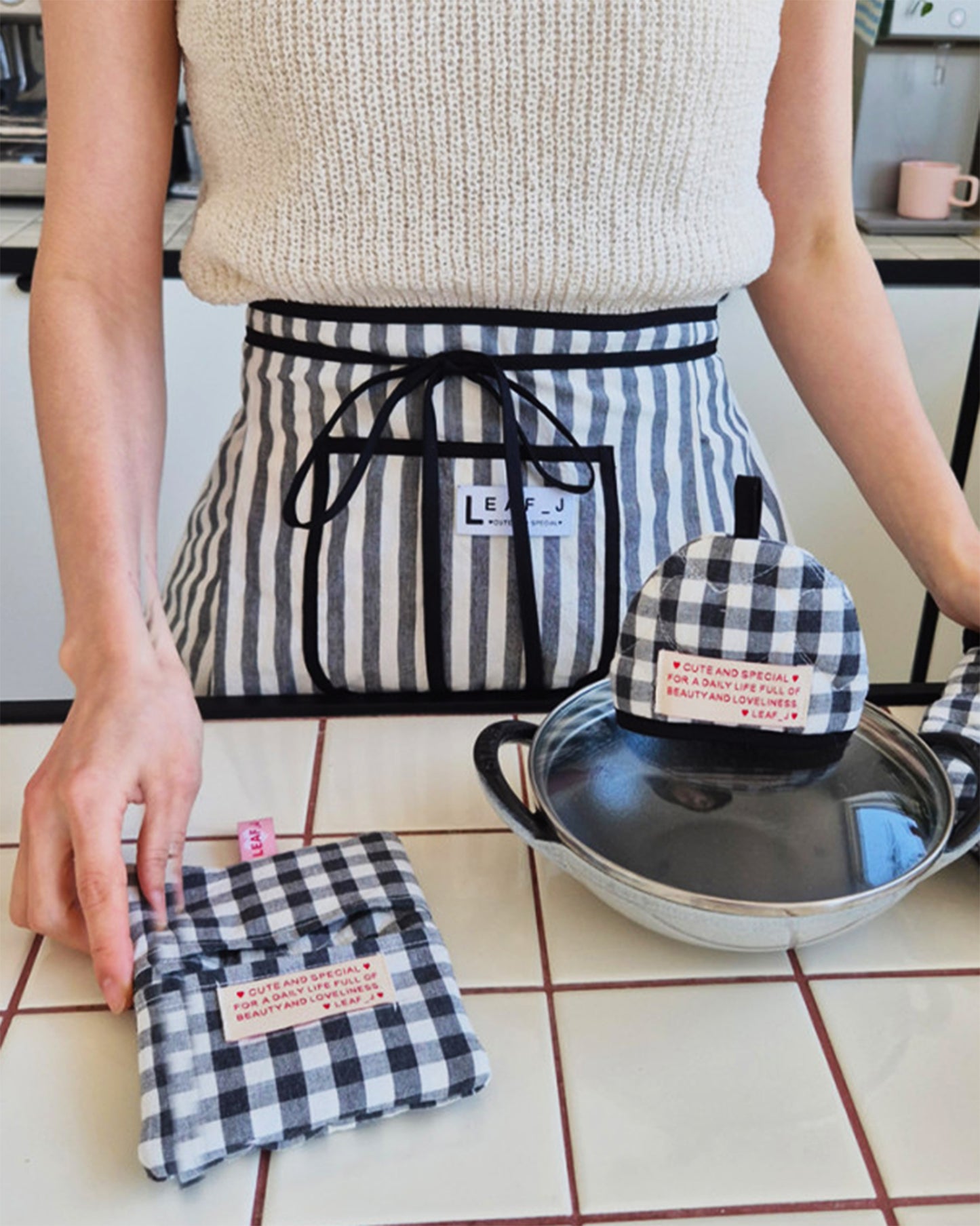 LEAF_J Cotton 100% ストライプ・ハーフエプロン 4color