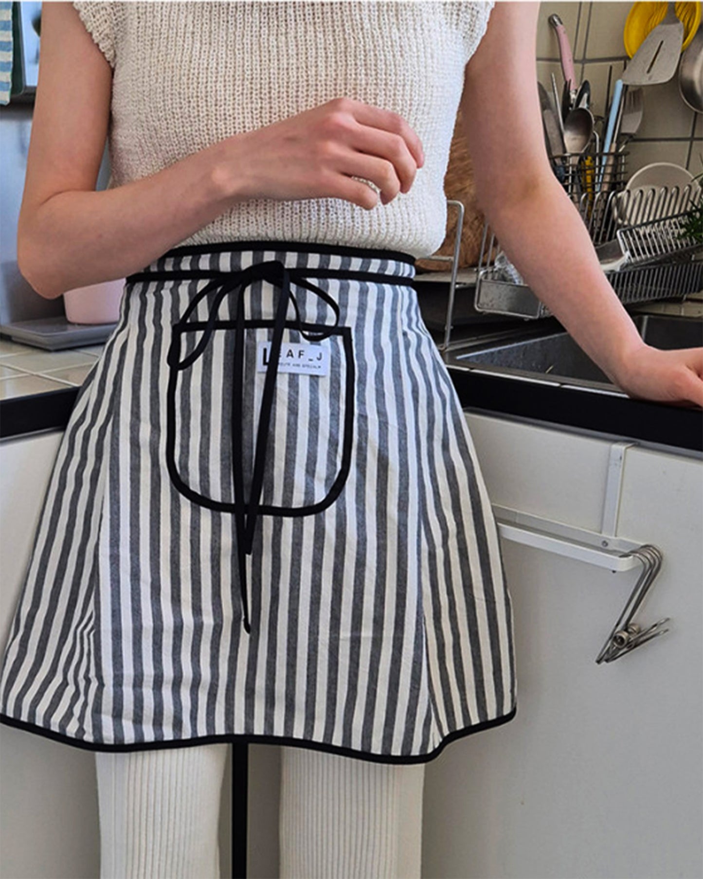 LEAF_J Cotton 100% ストライプ・ハーフエプロン 4color