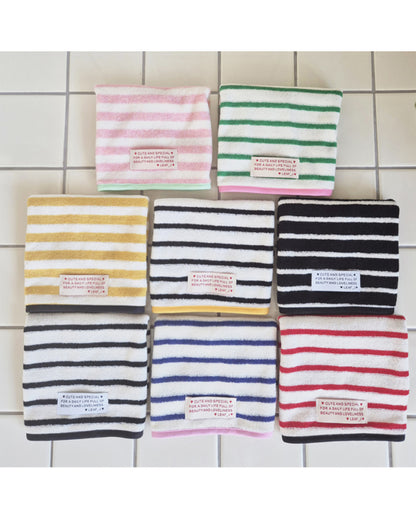 LEAF_J Daily Color ストライプ ハンドタオル（コットン・吸水速乾）