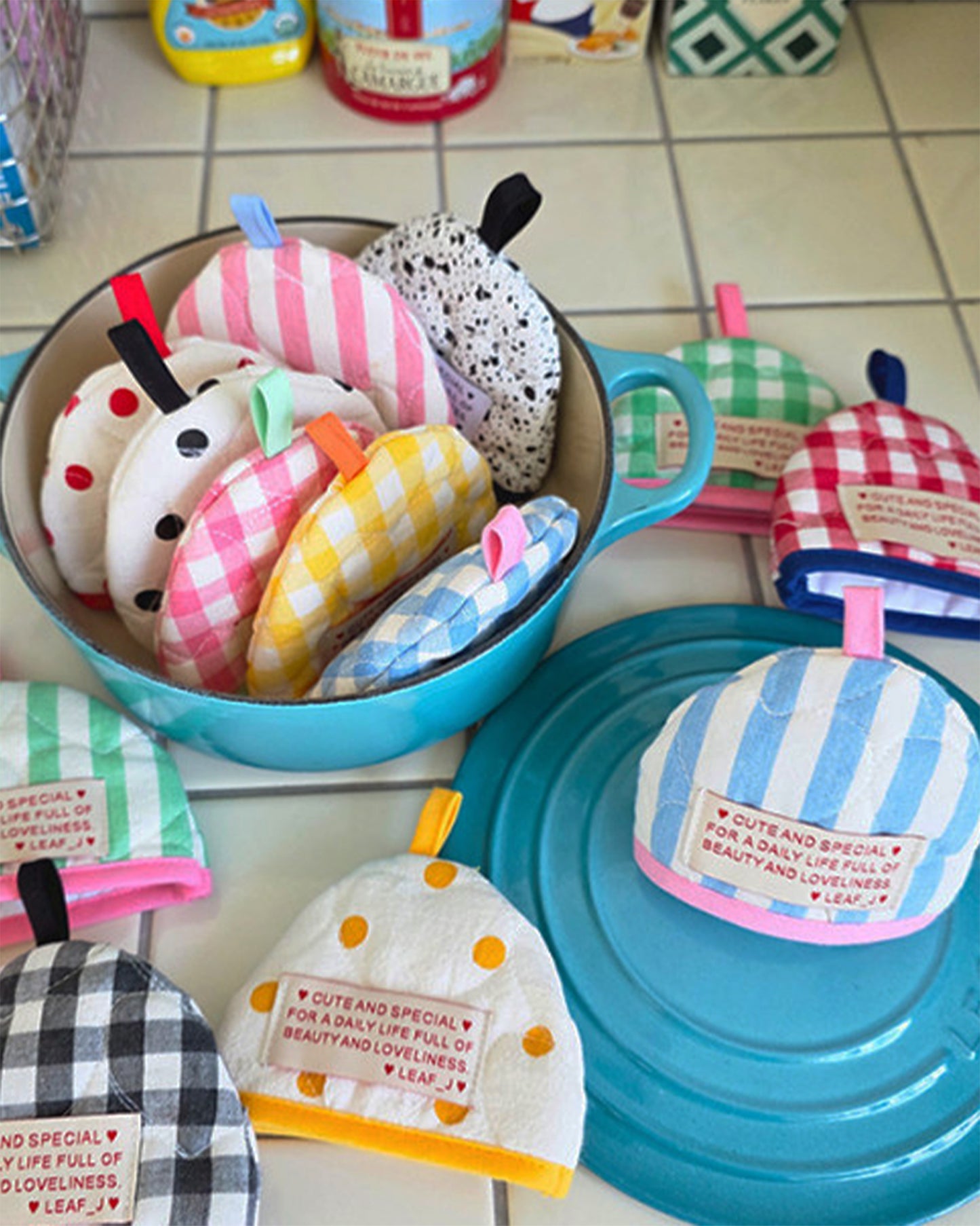 LEAF_J Heart Quilting ハーフムーン 鍋つかみ（ストライプ／チェック／ドット）