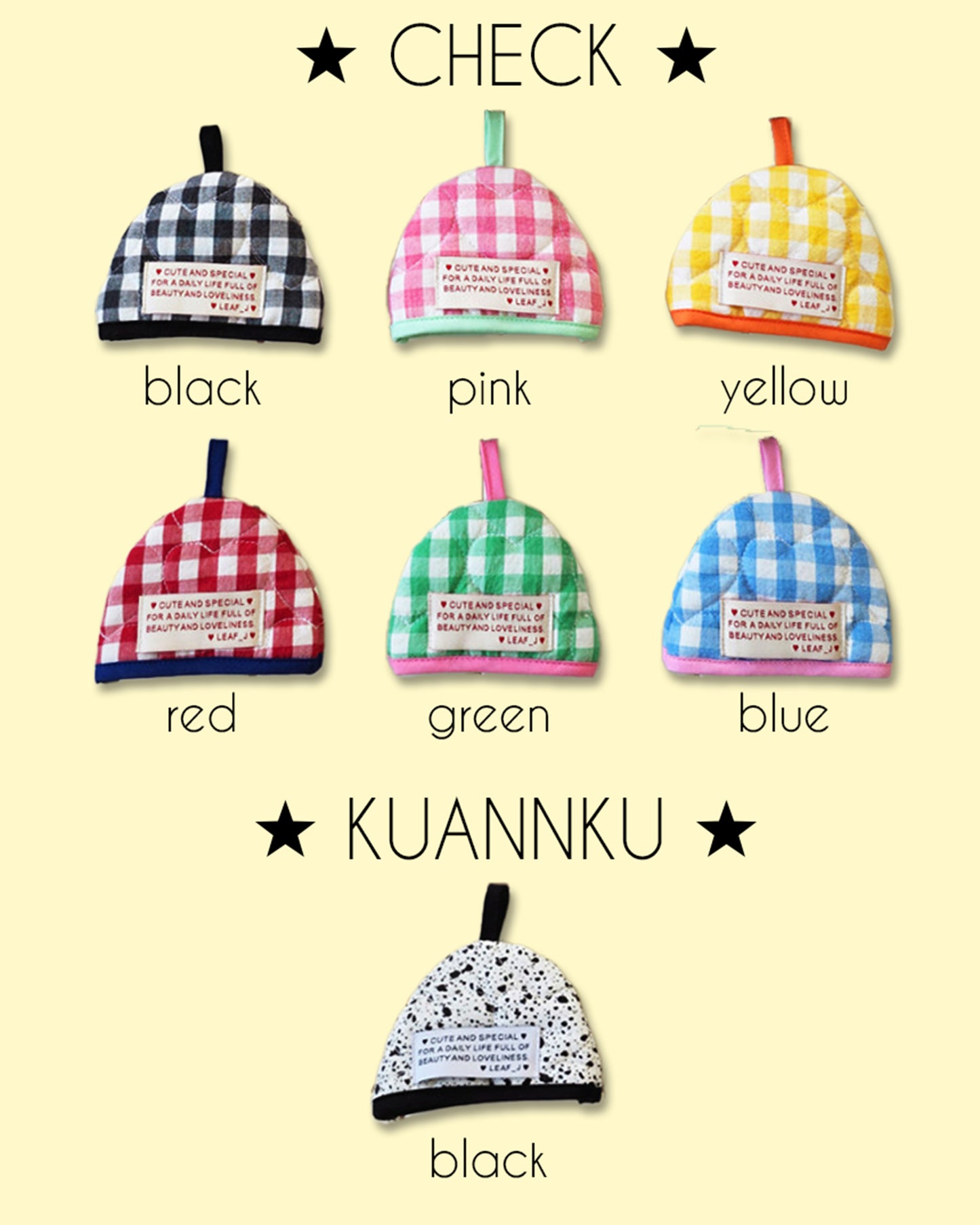 LEAF_J Heart Quilting ハーフムーン 鍋つかみ（ストライプ／チェック／ドット）