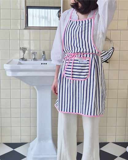 LEAF_J Terry Cotton ストライプ エプロン（ホルターネック型）