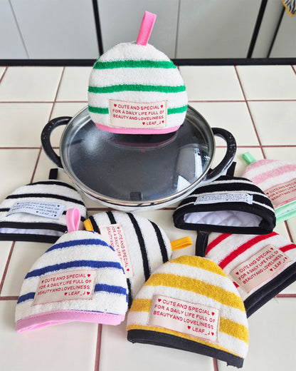 LEAF_J Terry Cotton ストライプ ハーフムーン鍋つかみ