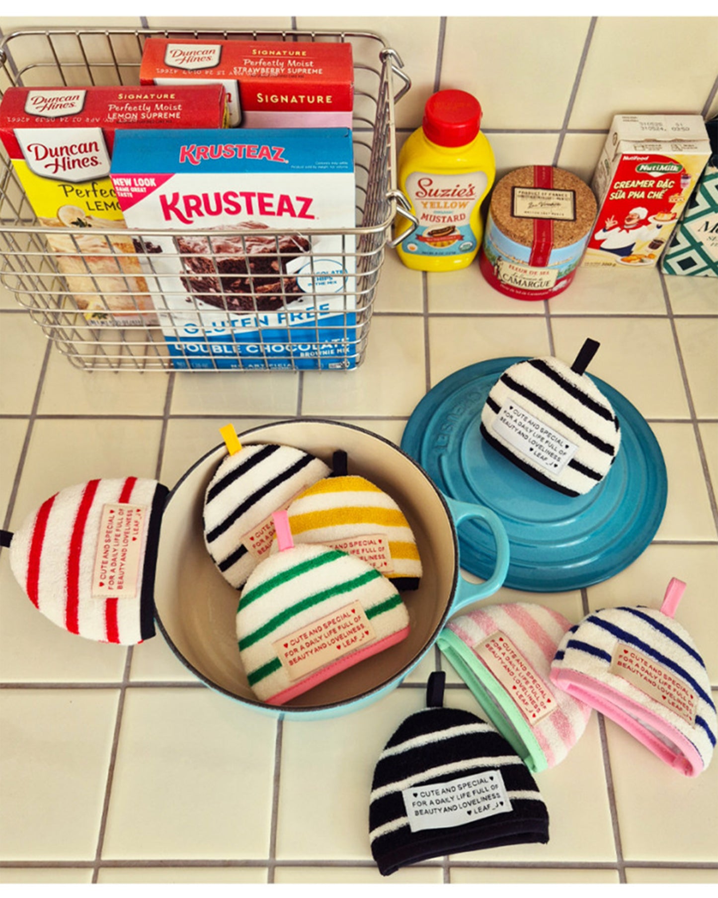 LEAF_J Terry Cotton ストライプ ハーフムーン鍋つかみ