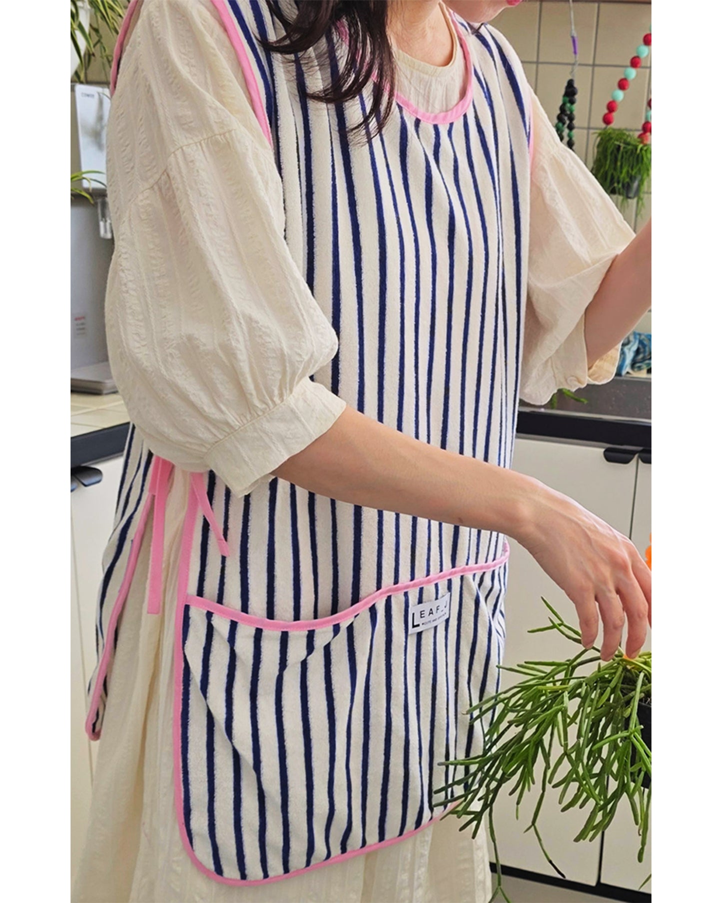 LEAF_J Terry Cotton ストライプ ベストエプロン
