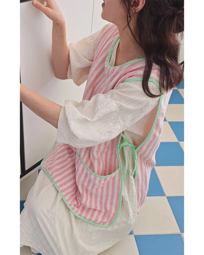 LEAF_J Terry Cotton ストライプ ベストエプロン