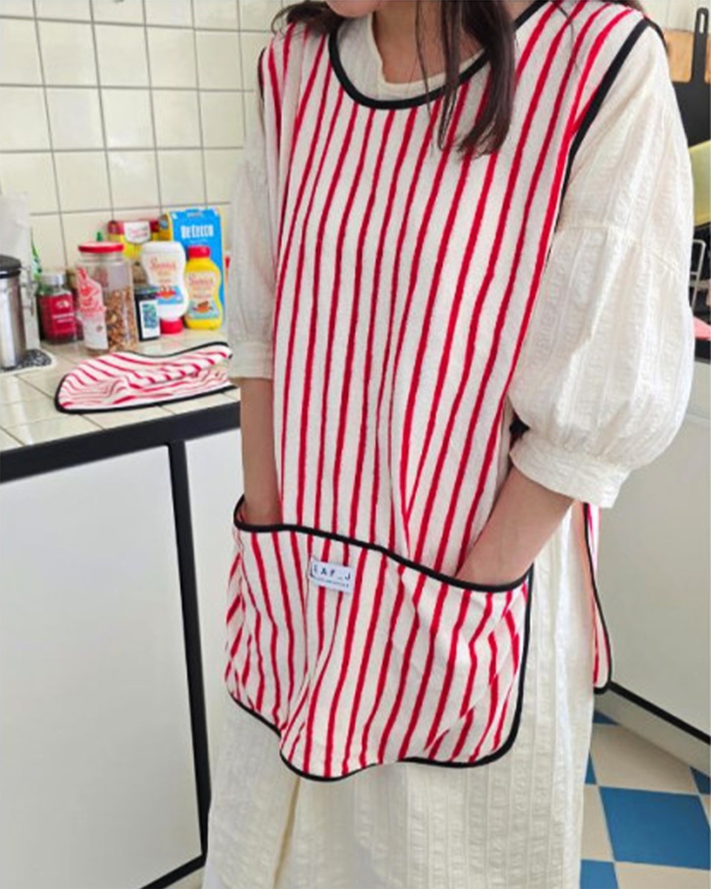 LEAF_J Terry Cotton ストライプ ベストエプロン