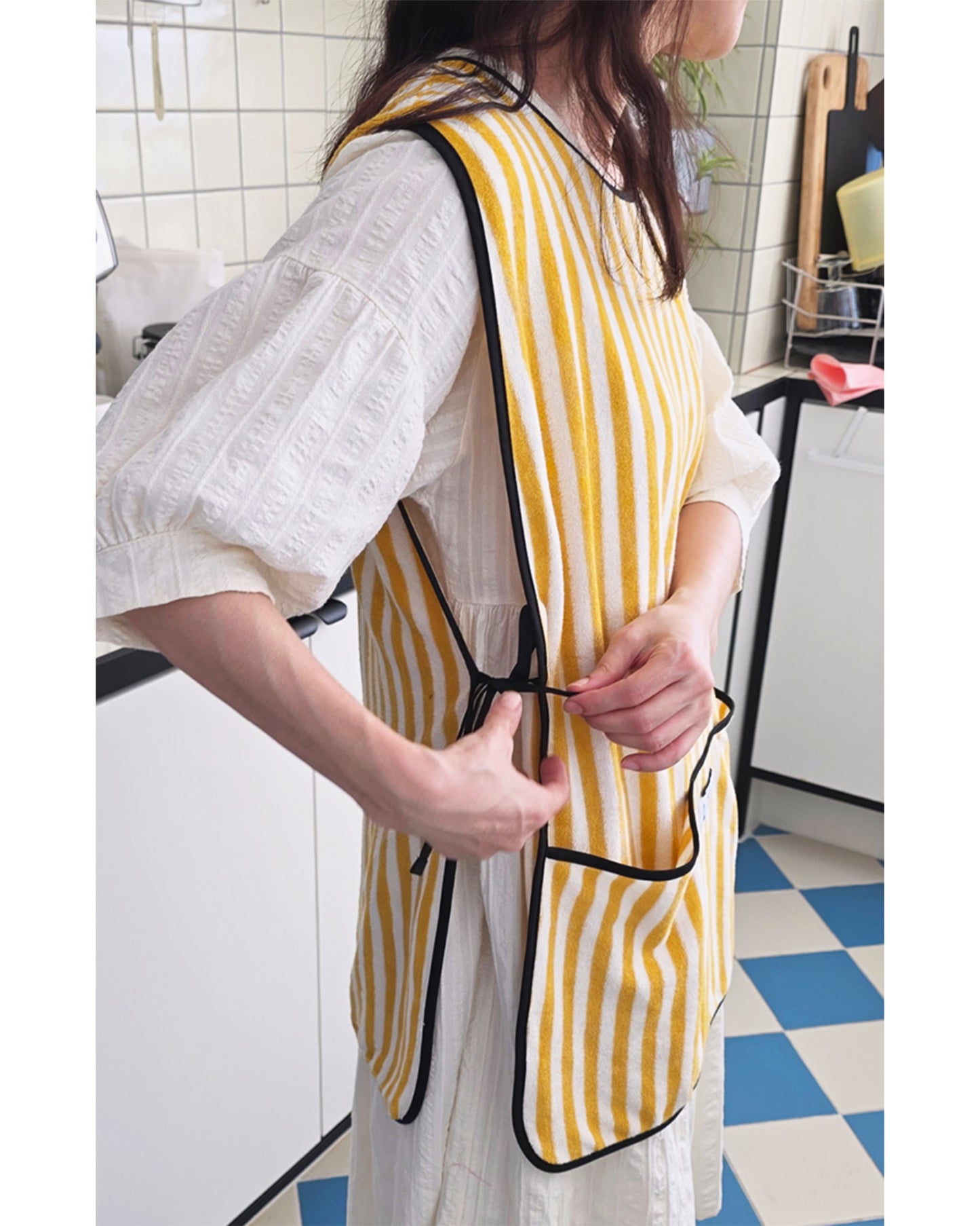 LEAF_J Terry Cotton ストライプ ベストエプロン