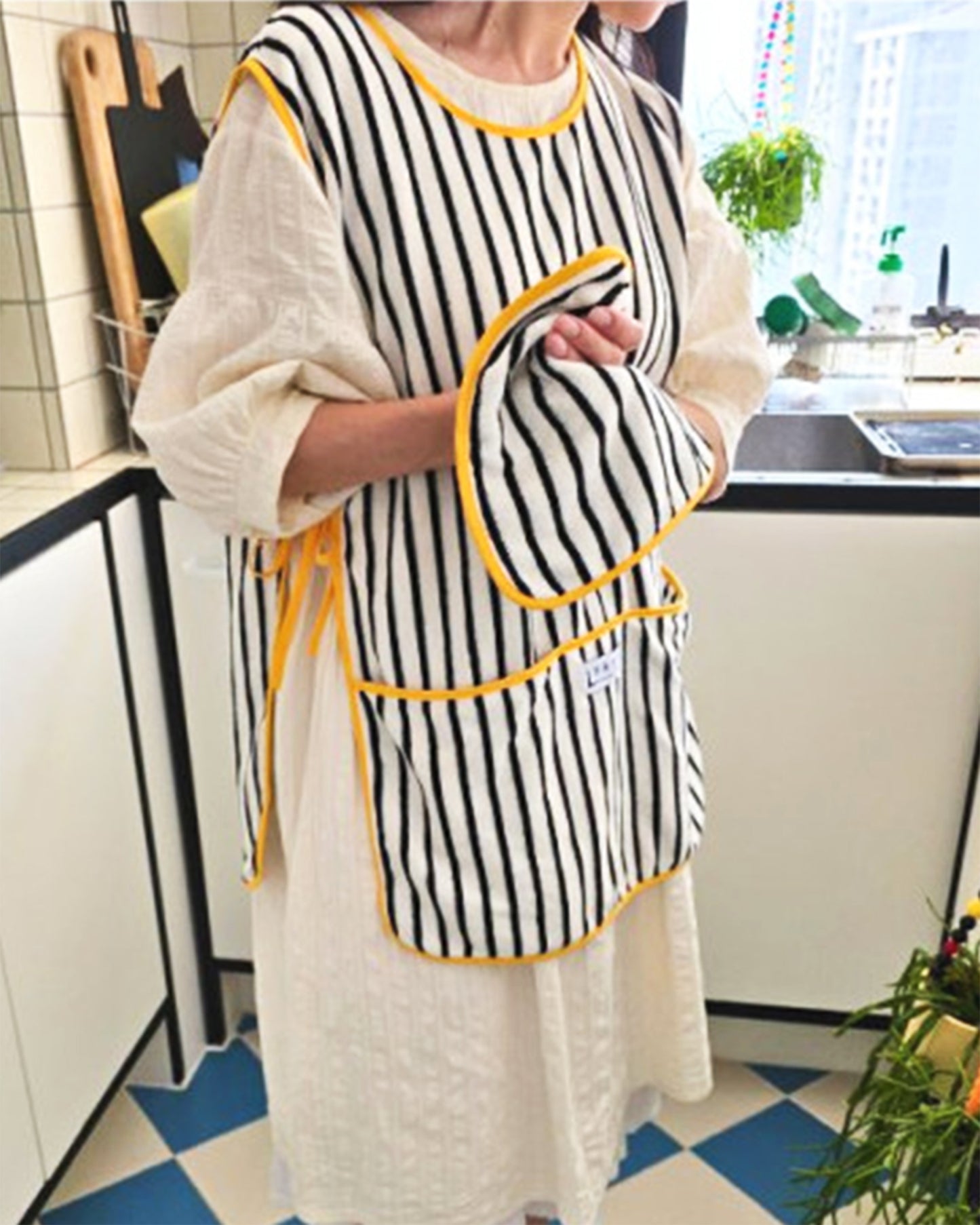 LEAF_J Terry Cotton ストライプ ベストエプロン