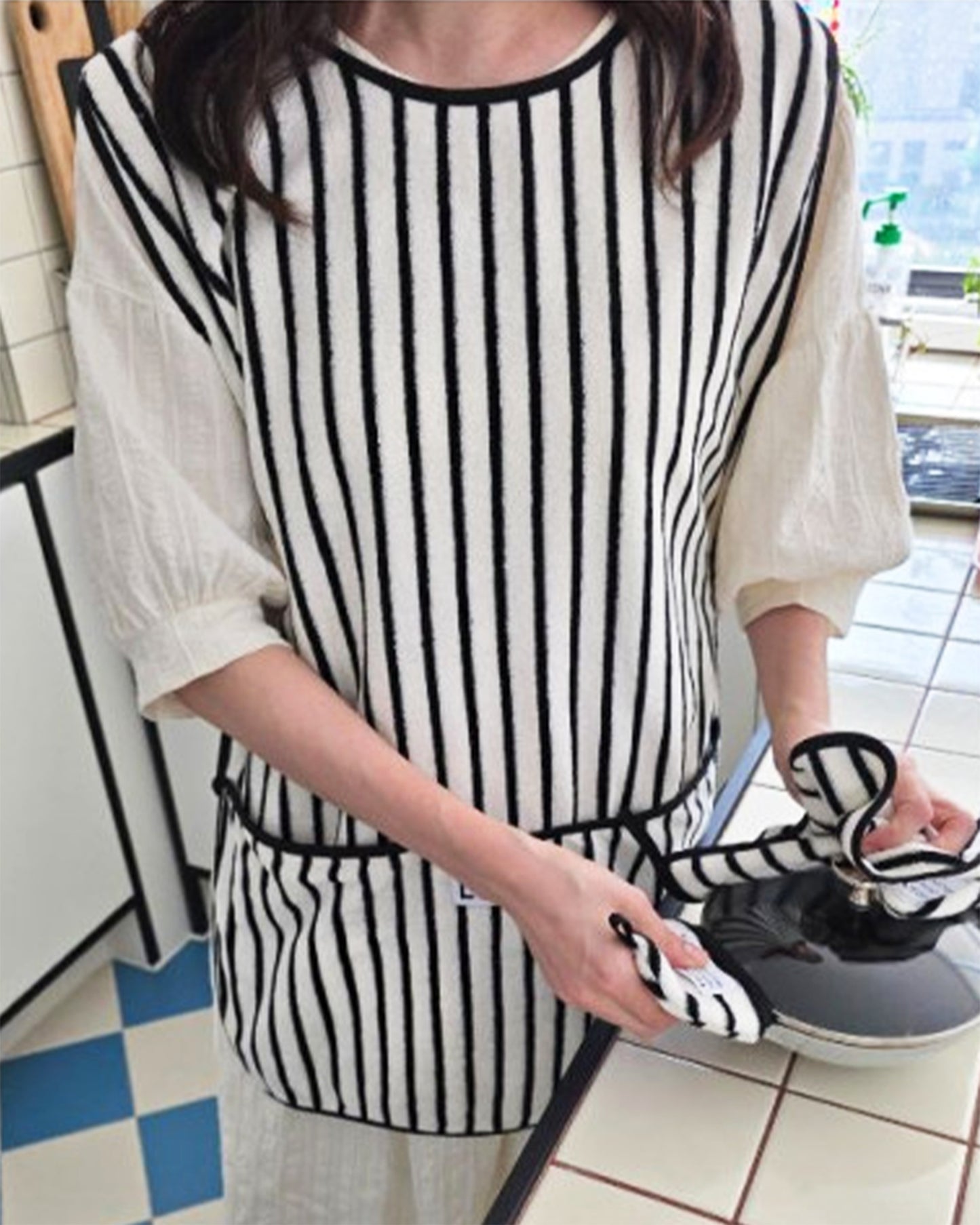 LEAF_J Terry Cotton ストライプ ベストエプロン