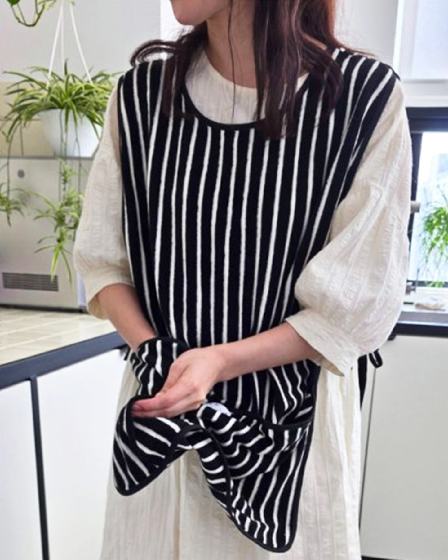 LEAF_J Terry Cotton ストライプ ベストエプロン