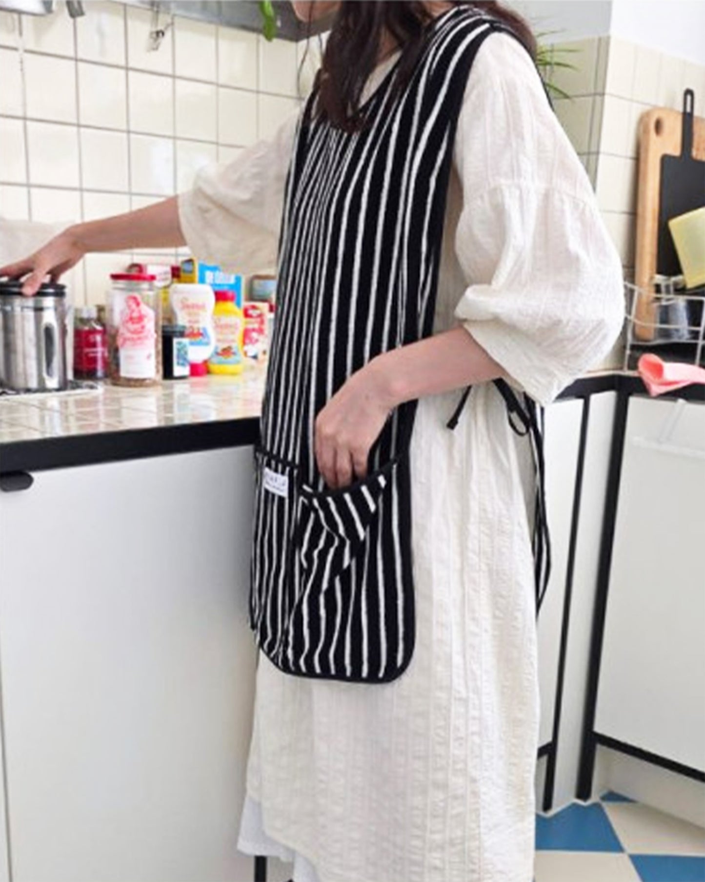 LEAF_J Terry Cotton ストライプ ベストエプロン