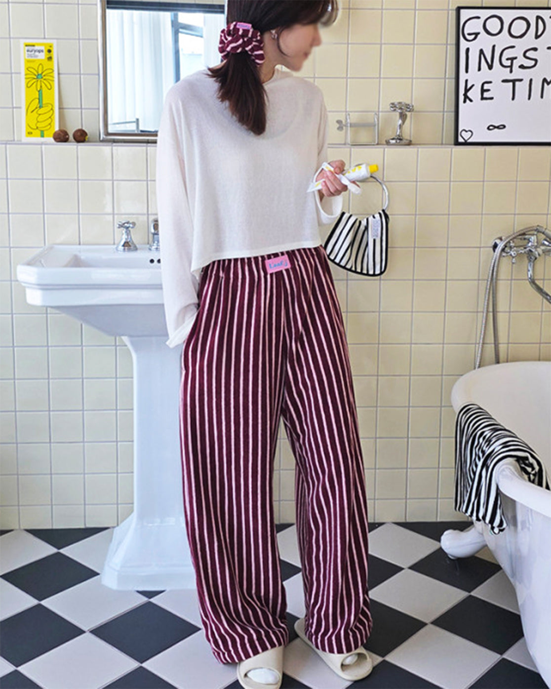 LEAF_J Terry ストライプ ルーズフィット スリープパンツ（ユニセックス／FREE）