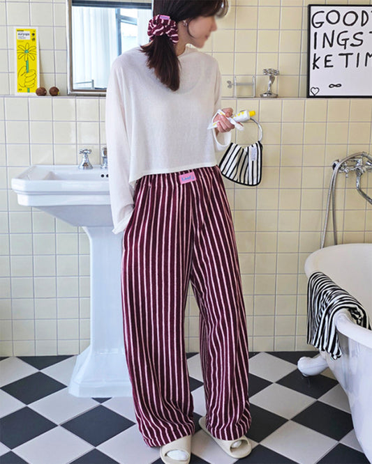 LEAF_J Terry ストライプ ルーズフィット スリープパンツ（ユニセックス／FREE）