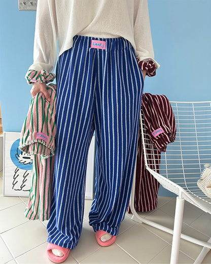 LEAF_J Terry ストライプ ルーズフィット スリープパンツ（ユニセックス／FREE）