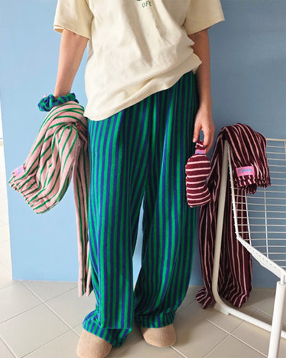 LEAF_J Terry ストライプ ルーズフィット スリープパンツ（ユニセックス／FREE）