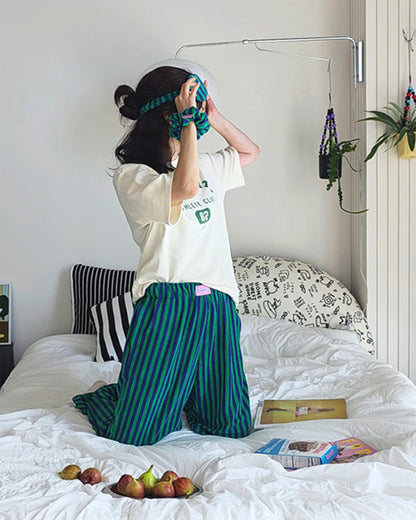 LEAF_J Terry ストライプ ルーズフィット スリープパンツ（ユニセックス／FREE）