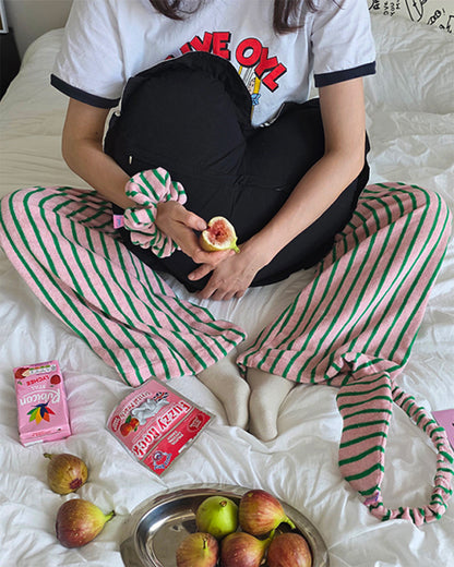 LEAF_J Terry ストライプ ルーズフィット スリープパンツ（ユニセックス／FREE）