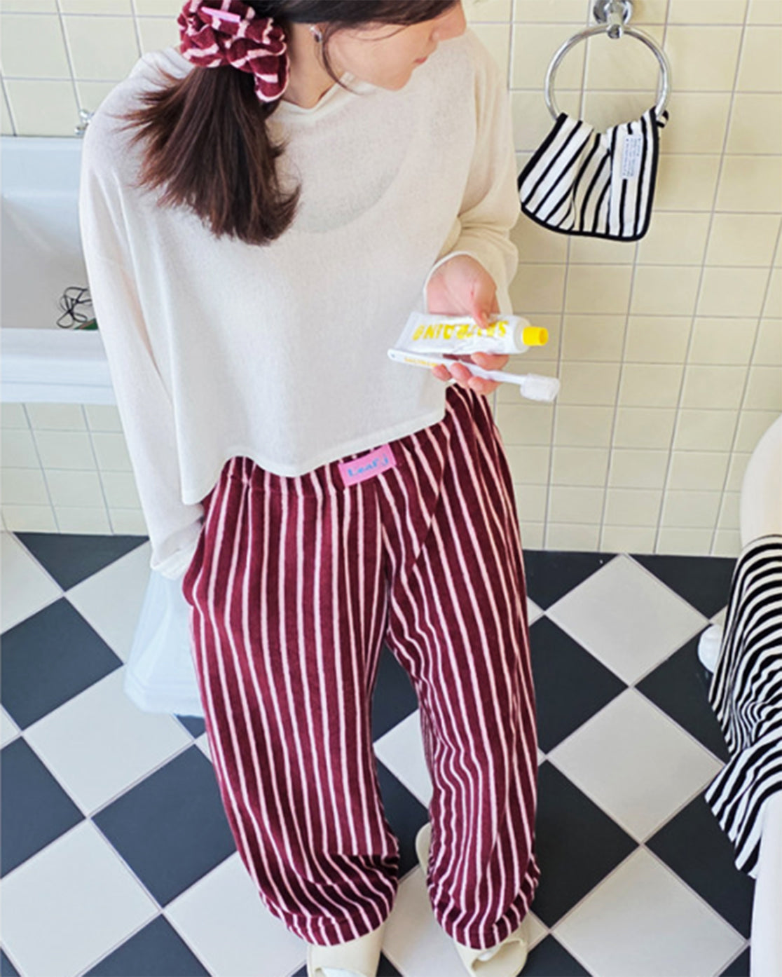 LEAF_J Terry ストライプ ルーズフィット スリープパンツ（ユニセックス／FREE）