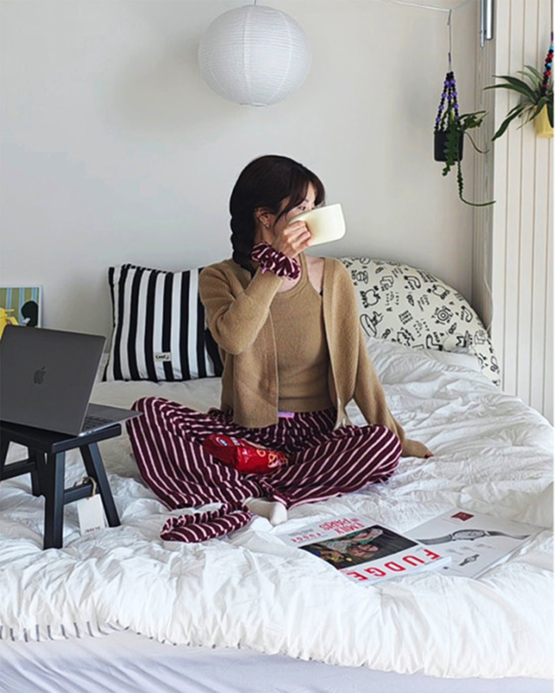 LEAF_J Terry ストライプ ルーズフィット スリープパンツ（ユニセックス／FREE）