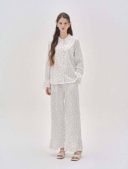 L'été de Pauline 005A Blueette ロングスリーブ トップ＆ロングパンツ セット（Ivory）