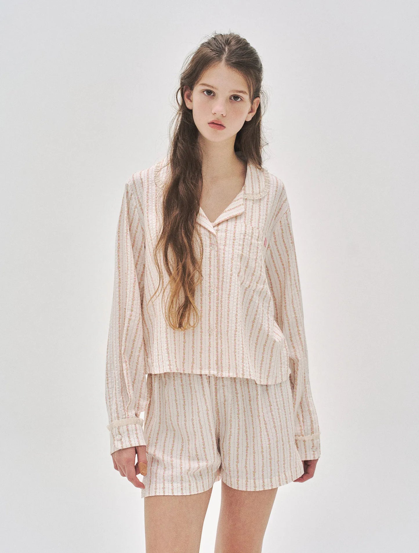 L'été de Pauline 007A Freya ロングスリーブ トップ＆ショーツ セット（Cream）