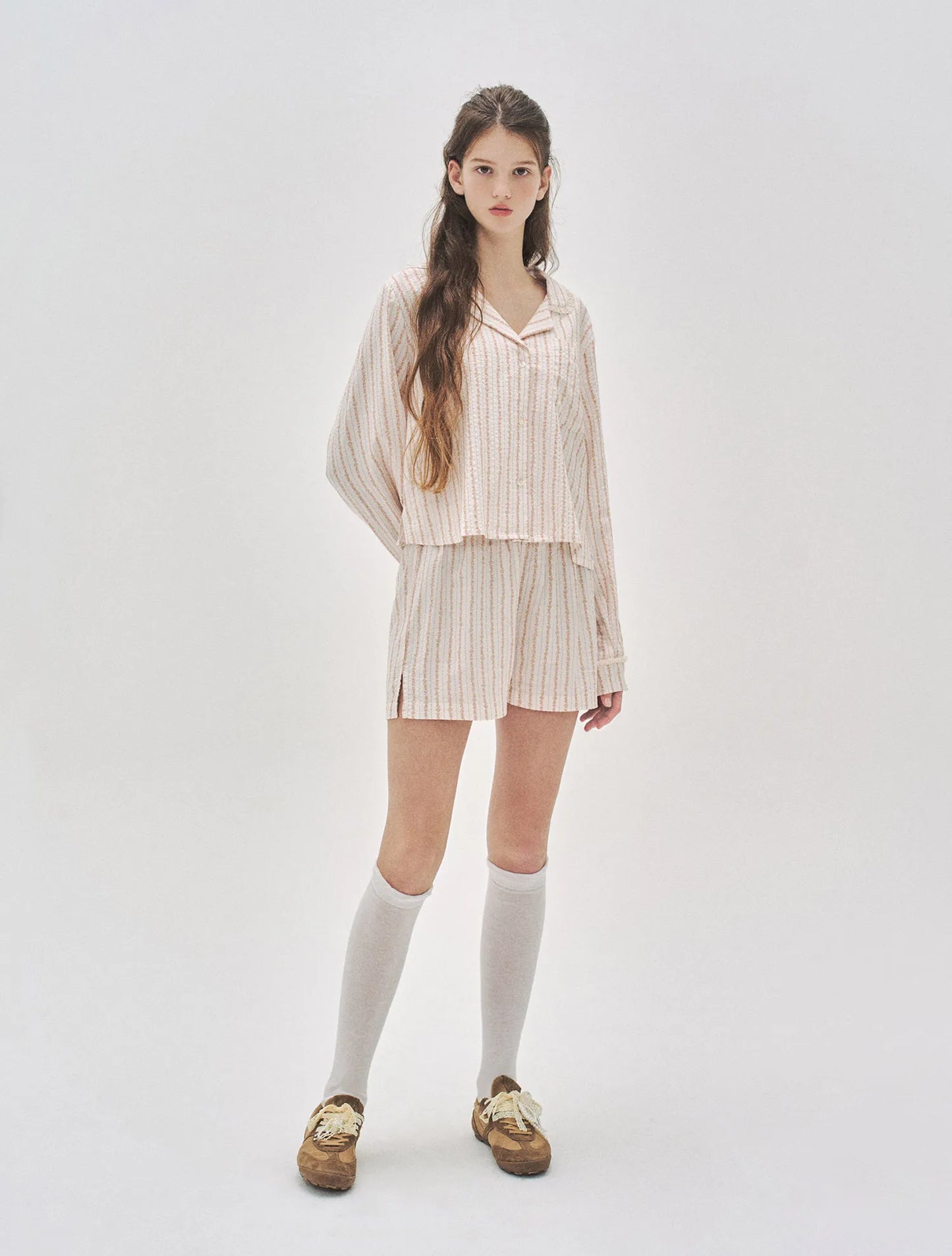 L'été de Pauline 007A Freya ロングスリーブ トップ＆ショーツ セット（Cream）