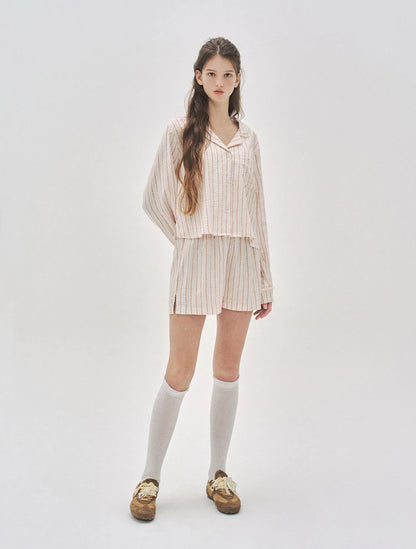 L'été de Pauline 007A Freya ロングスリーブ トップ＆ショーツ セット（Cream）