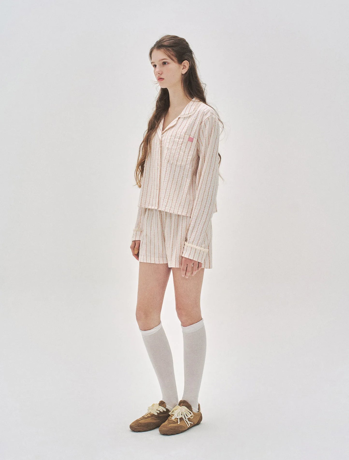 L'été de Pauline 007A Freya ロングスリーブ トップ＆ショーツ セット（Cream）