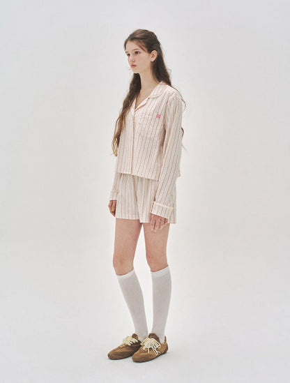 L'été de Pauline 007A Freya ロングスリーブ トップ＆ショーツ セット（Cream）