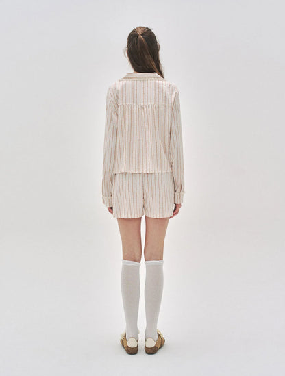 L'été de Pauline 007A Freya ロングスリーブ トップ＆ショーツ セット（Cream）