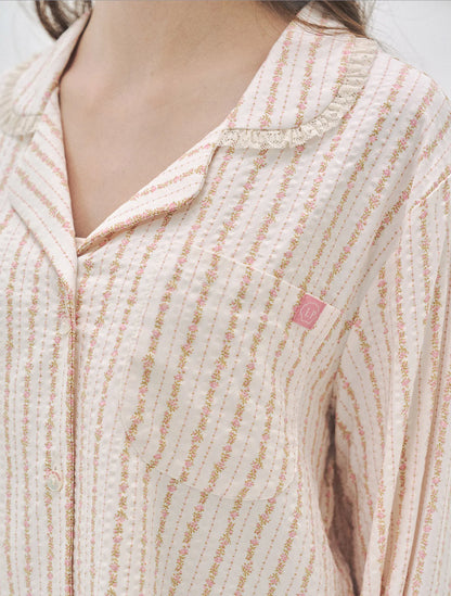 L'été de Pauline 007A Freya ロングスリーブ トップ＆ショーツ セット（Cream）