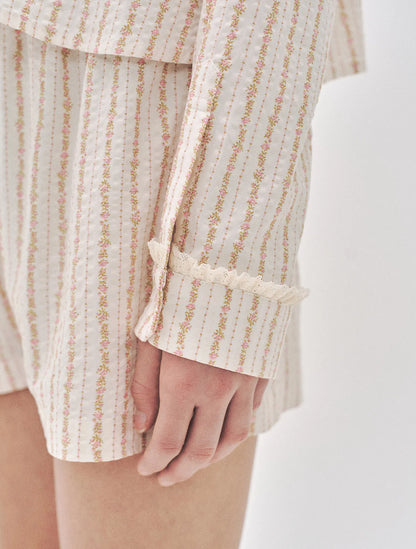 L'été de Pauline 007A Freya ロングスリーブ トップ＆ショーツ セット（Cream）