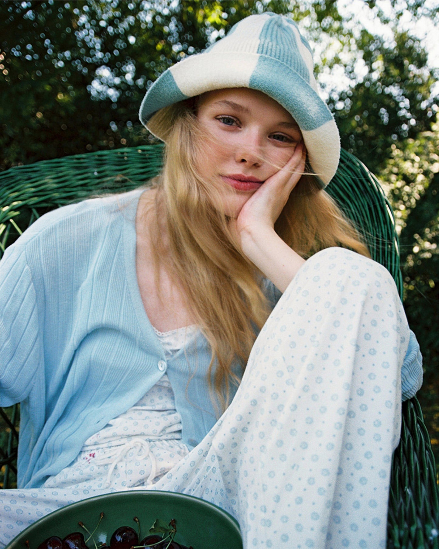 L'été de Pauline 014A Ribbed ロングスリーブ カーディガン（Blue）