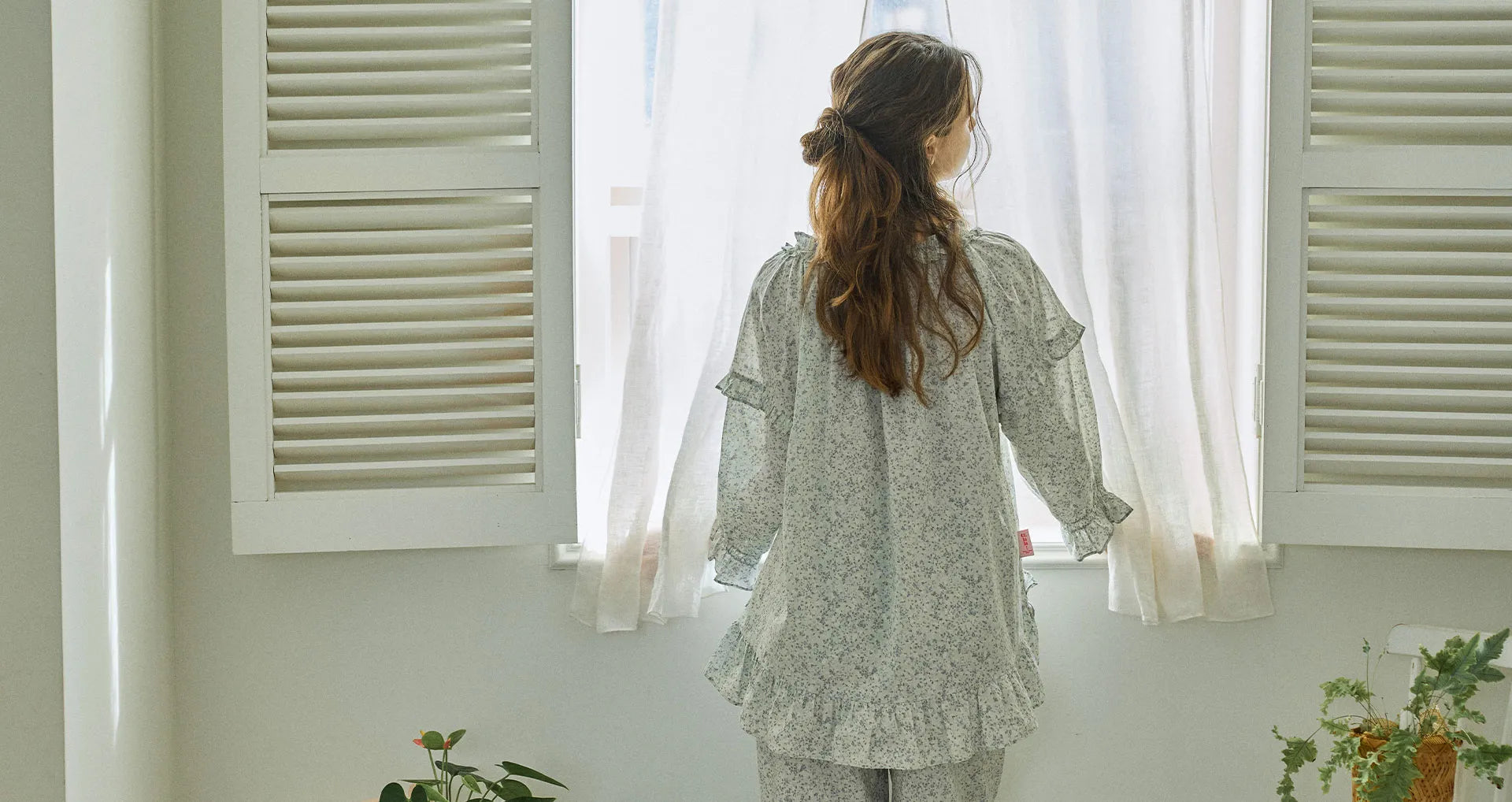 Clary ミントフラワー 7分袖ツーピース レディースパジャマ