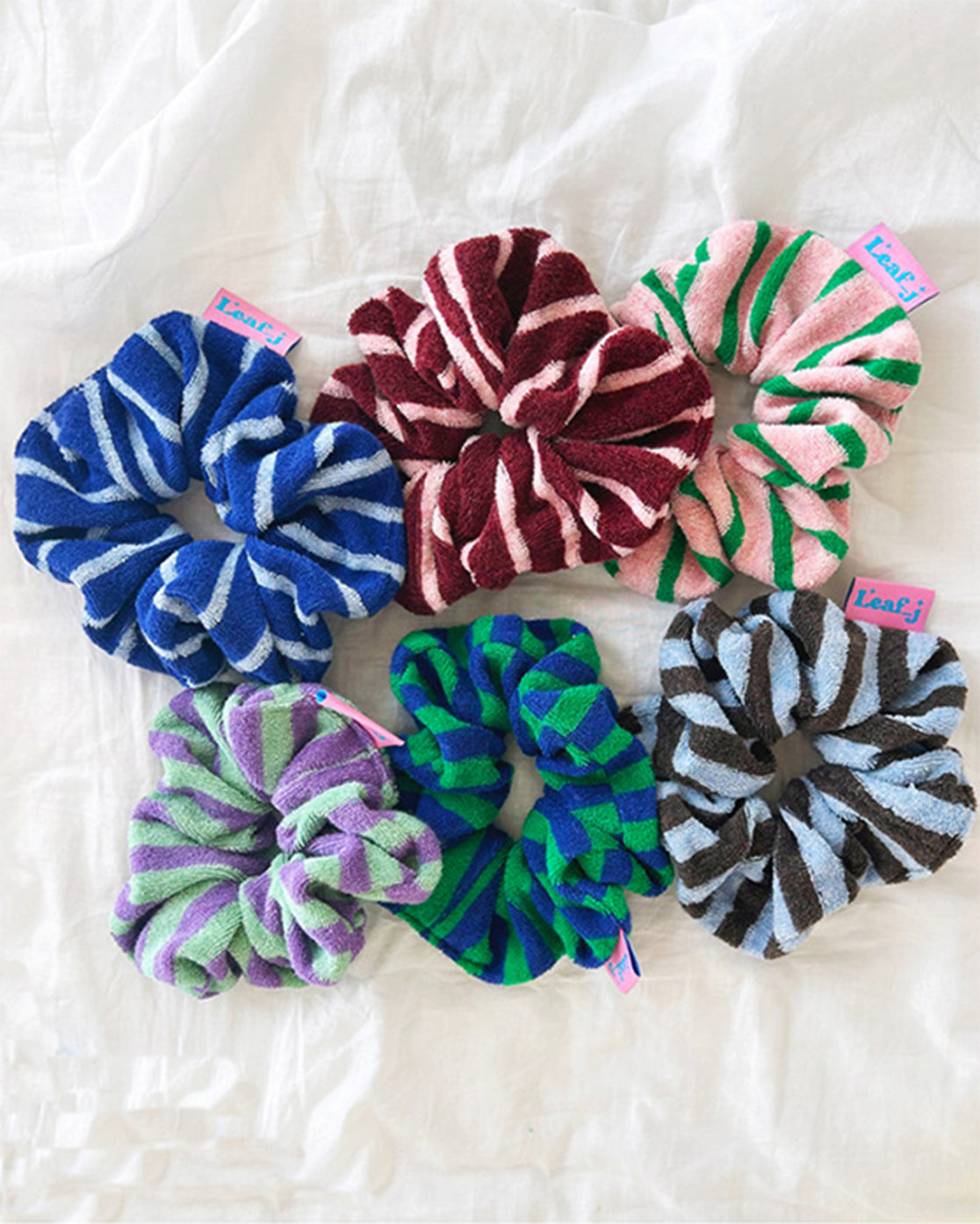 LEAF_J Terry ストライプ スクランチ（シュシュ）