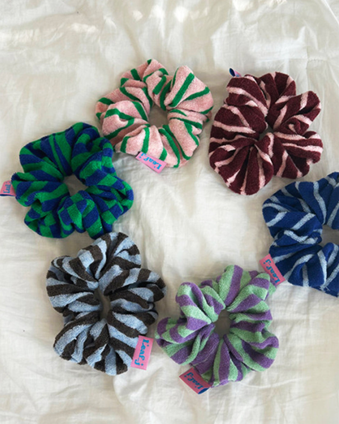 LEAF_J Terry ストライプ スクランチ（シュシュ）