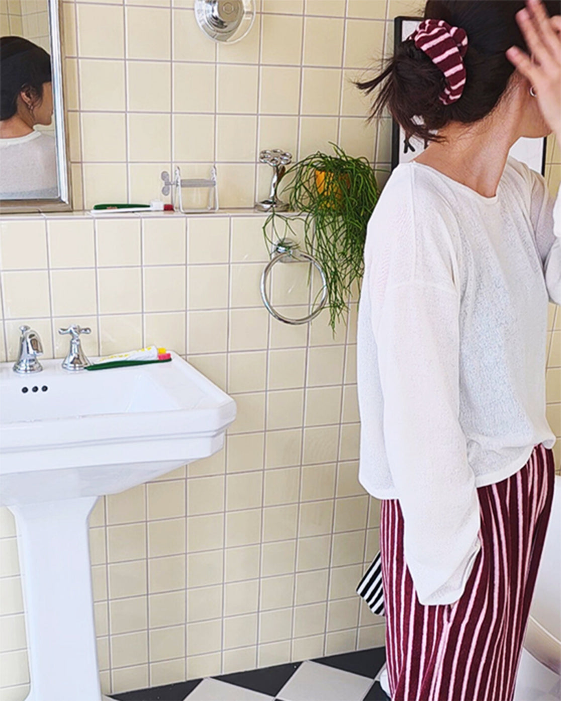 LEAF_J Terry ストライプ スクランチ（シュシュ）