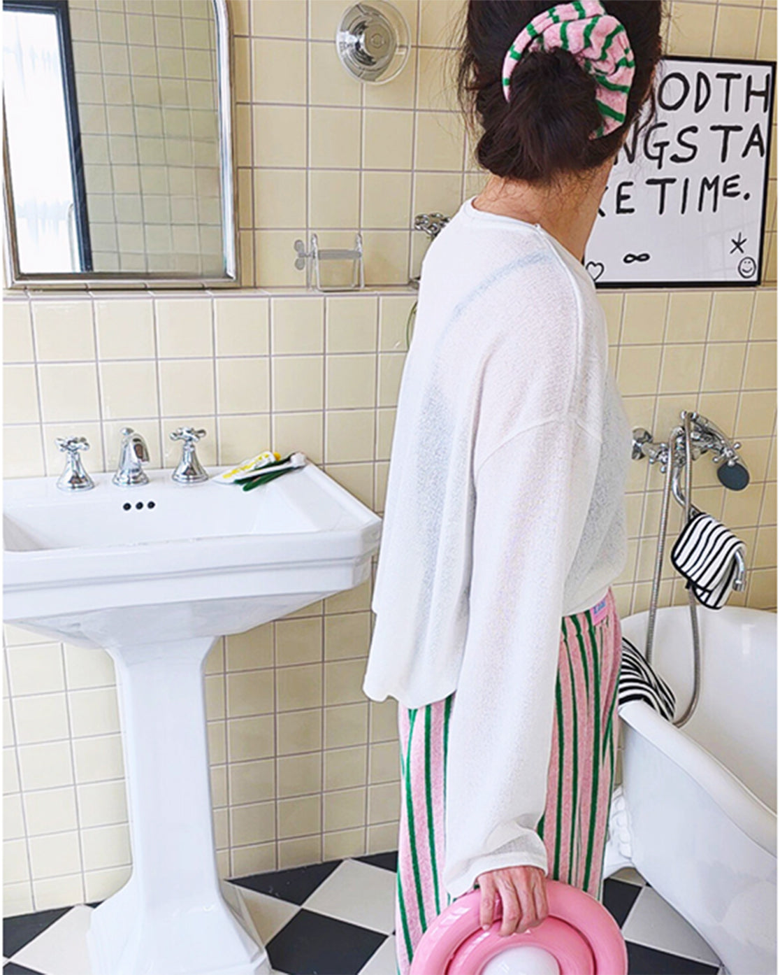 LEAF_J Terry ストライプ スクランチ（シュシュ）