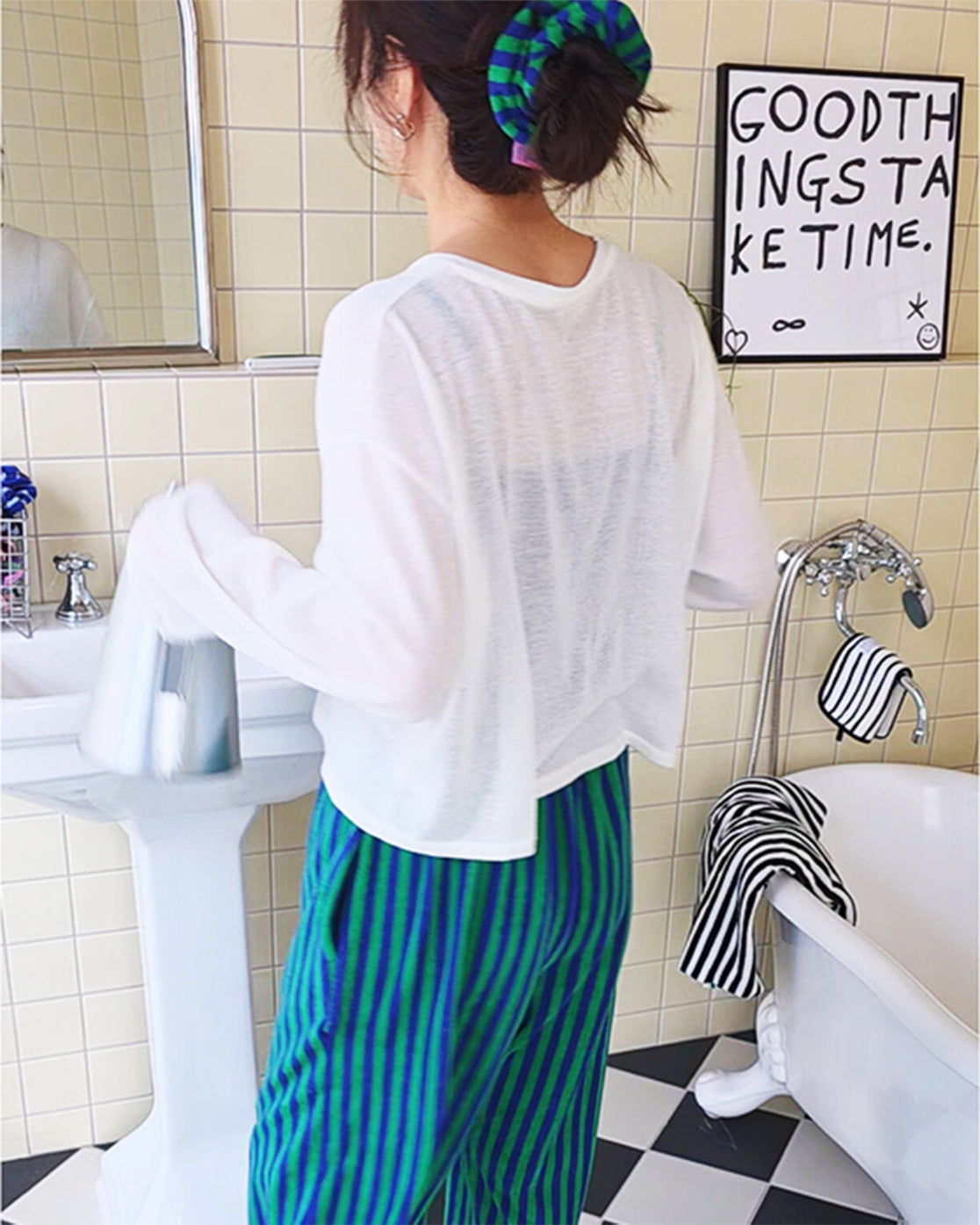 LEAF_J Terry ストライプ スクランチ（シュシュ）